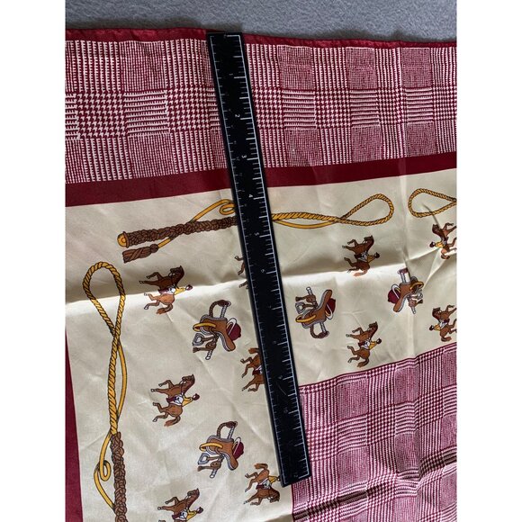 Paoli Vintage Equestrian Scarf made in Japan red and cream horse rider print - Picture 10 of 12